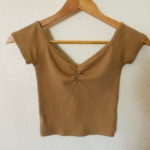 American Eagle Outfitters Tan Ribbed Crop Top Babydoll Tee Size XS